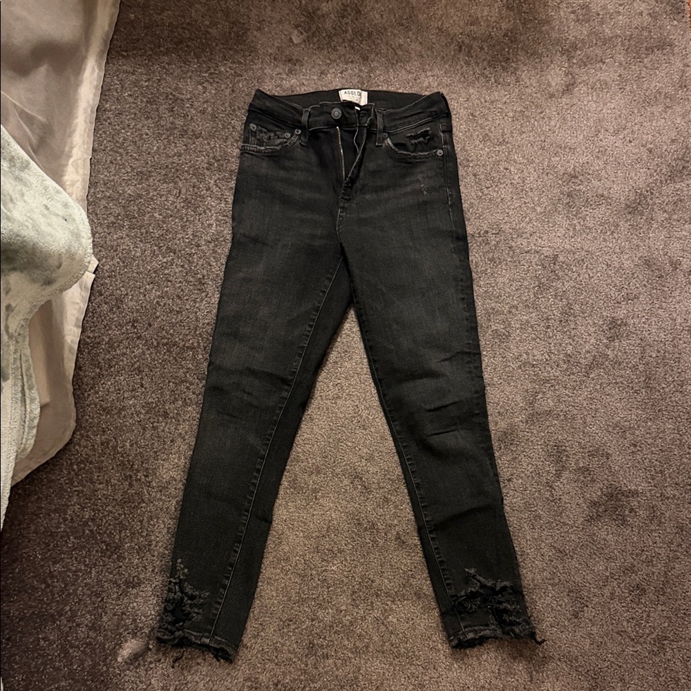 AGOLDE Charcoal Black Distressed Women Jeans